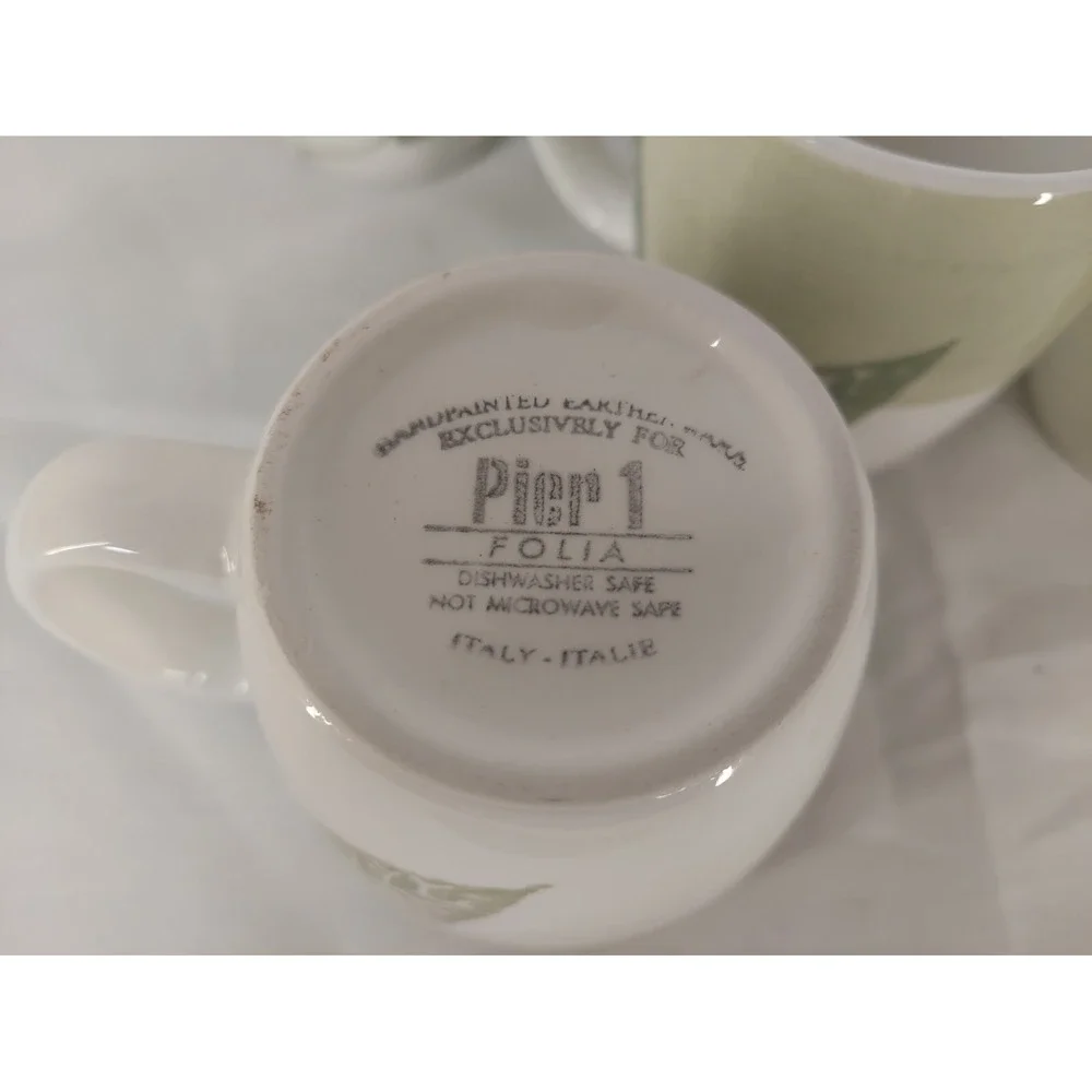 Pier‎ 1 Folia Green Leaves Band Crafted in Italy - LOT OF 6 Coffee Mugs 3 3/4'
